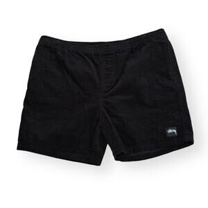 Stussy Wide Wale Corduroy Shorts Black Mens 38 Drawstring Elastic Waist Pockets